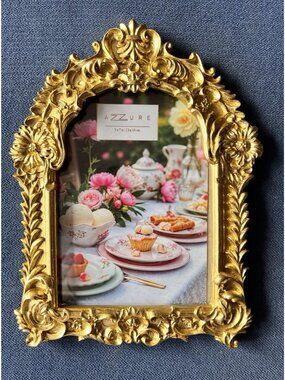 Gold Arched Photo Frame  5 x 7 Baroque Elegant Scroll Floral Picture Home Decor